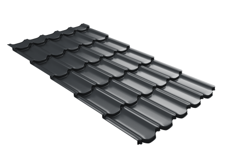 Металлочерепица  квинта плюс Grand Line c 3D резом 0,45 Drap TX RAL 7016 антрацитово-серый